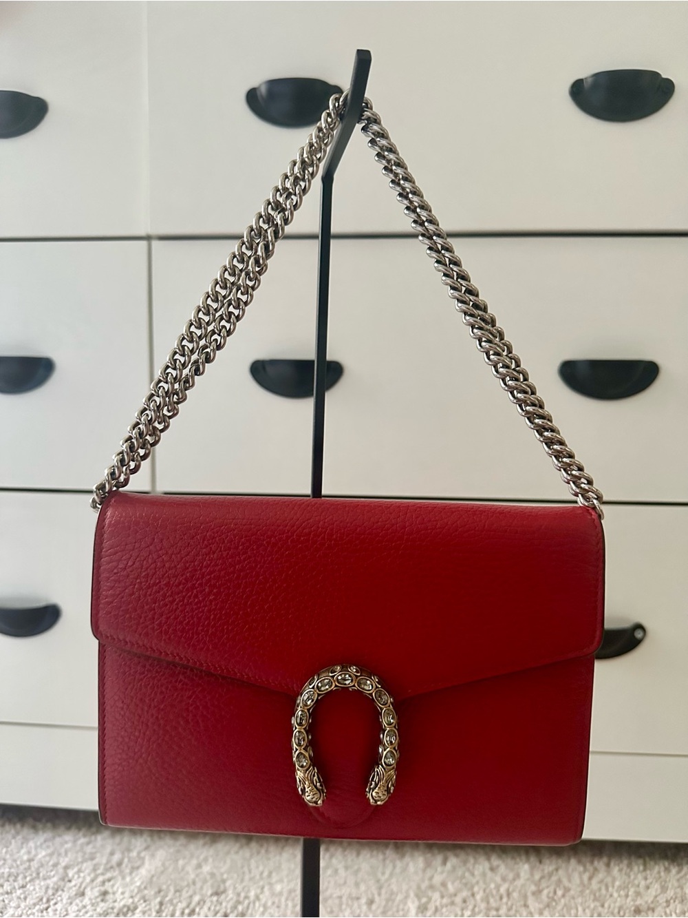 Red Gucci Dionysus Leather Wallet on Chain